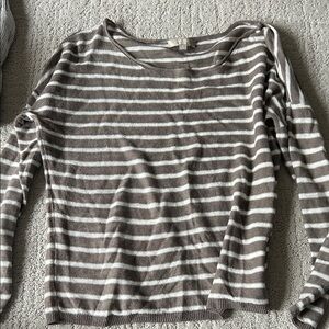 Joan Vass Taupe and White Striped Long-Sleeve Top